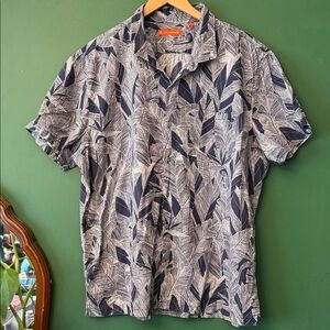 Tori Richard Mens 2XL Aloha Shirt Blue & Cream Print Tropical Vacation Light